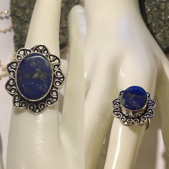•Lovely• Lapis Lazuli Gemstone Handmade Halo Ring - Picture 5 of 5